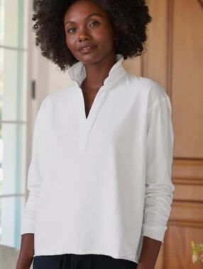 NWOT Frank & Eileen Patrick Popover Henley White Long Sleeve Top